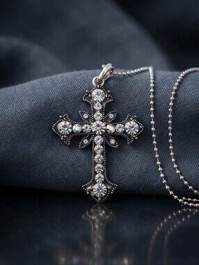 Premier Design Vintage Silver Tone Crystal Cross Pendant Necklace